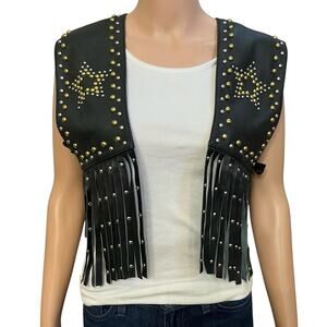 Topshop Fringe Studded Leather Vest One Size Boho Festival Western Rock Biker